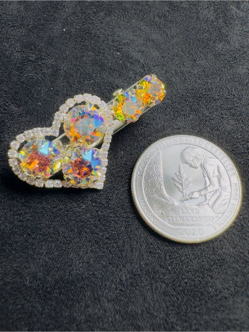 Crystal Heart Hair Clip with Iridescent Stones Swarovski element crystal